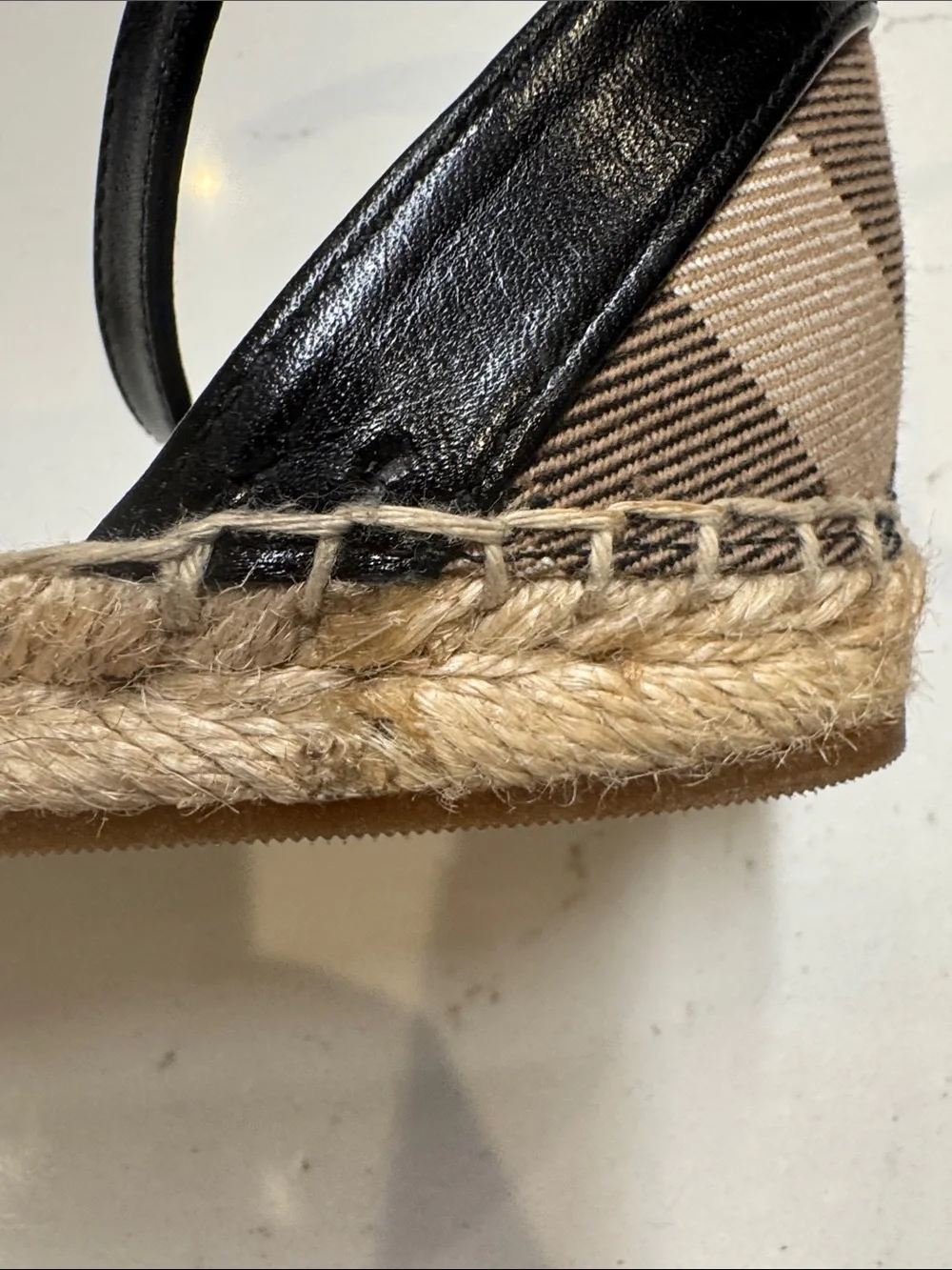 Burberry Plaid Espadrille Flats with Black Ankle Strap and Gold Studs SzEU39.5